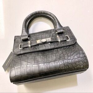 Bebe Black Pearl Croc Leather Mini Satchel Crossbody Bag